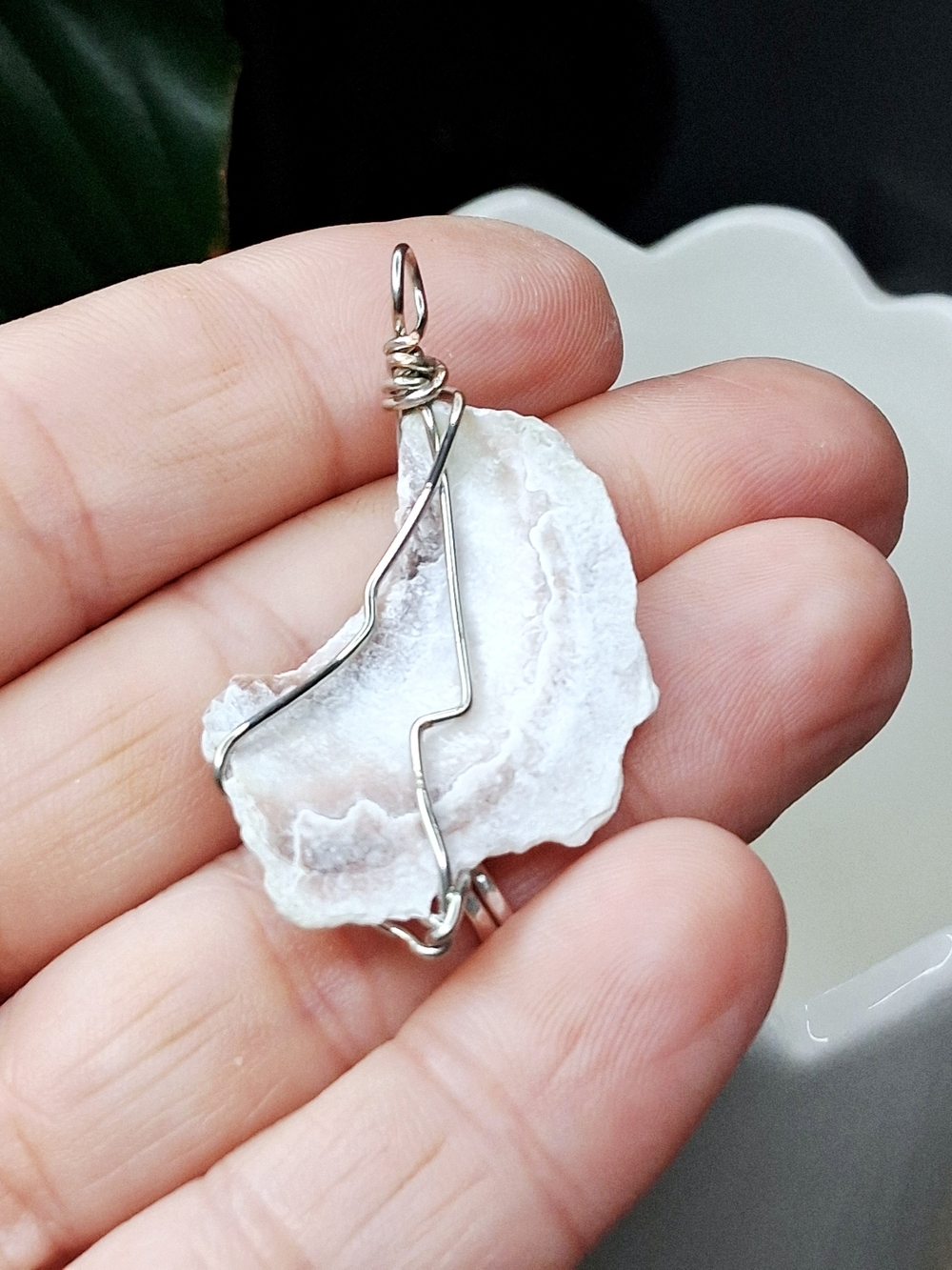 Natural White Shell Pendant Set with Silver Wire Accent - Picture 3 of 3